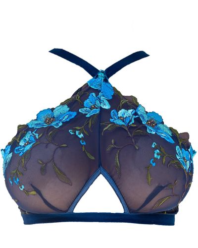 Carol Coelho Atlantis Sun Anemone Embroidered Tulle Triangle Bralette Top - Blue