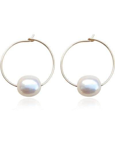 Kiri & Belle Olivia Large Pearl Wire Hoop Filled Earrings - Metallic