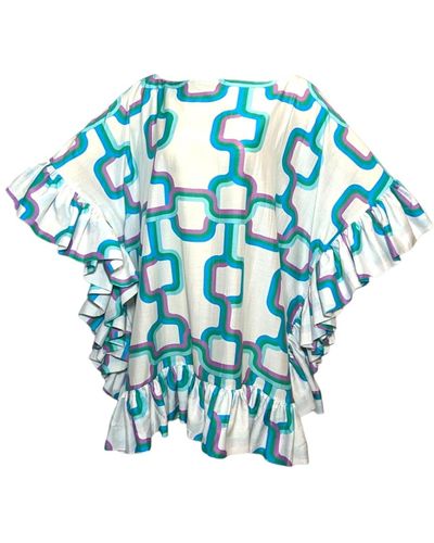 Julia Clancey Madam Mini Link Azure Ruffle Organic Dress - Blue