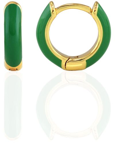 Kris Nations Enamel Hoop Earrings Gold Vermeil - Green
