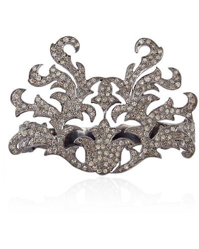 Artisan Pave Diamond Designer Double Finger Ring 925 Sterling Silver Jewelry - Metallic