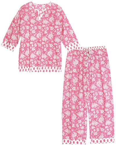 Inara Indian Cotton Peony Paisley Pyjama Set - Pink