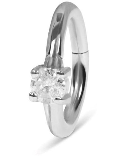 Zohreh V. Jewellery Mini Diamond Solitaire Seamless huggie Hoop Earring 14k White Gold