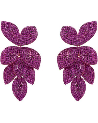 LÁTELITA London Petal Cascading Flower Earrings Rosegold Ruby Cz - Purple