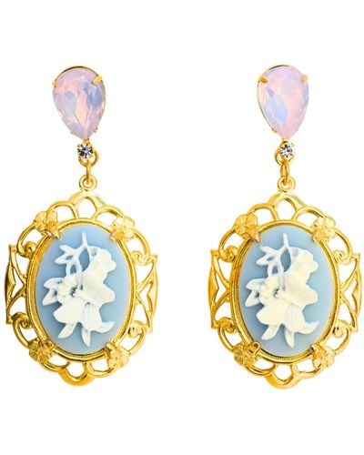 The Pink Reef Deco Vintage Cameo Earrings In Baby - Blue