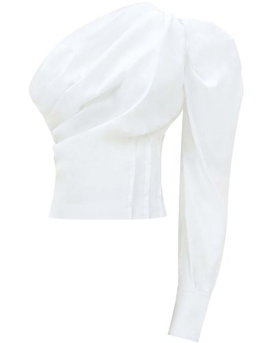 Tia Dorraine Double Identity Poplin One-shoulder Shirt - White