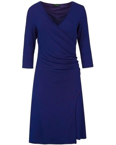 Conquista Electric Faux Wrap Dress In Sustainable Fabric - Blue