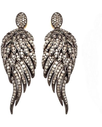 Artisan Gold Diamond Feather Pendant Sterling Silver Handmade - Black