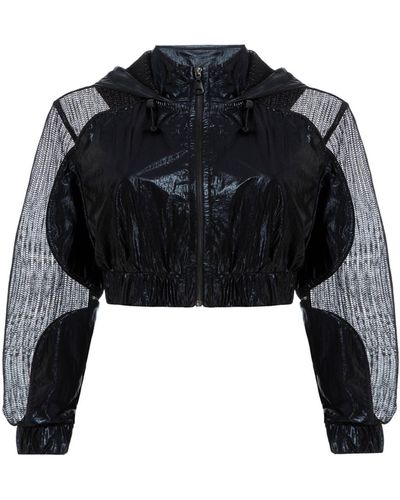 Balletto Athleisure Couture Metallized Mesh Screen Nylon Cropped Jacket Nero - Black