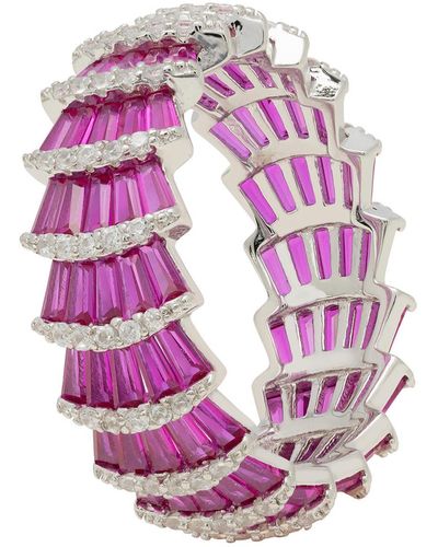 LÁTELITA London Deco Fantail Cocktail Ring Silver Ruby - Pink