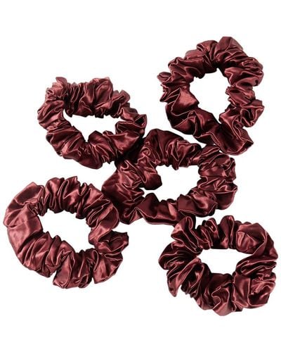 Soft Strokes Silk Pure Mulberry Silk Regular Scrunchie Set Of Five In Burgundy - Red