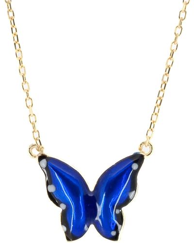 Ebru Jewelry Gold Spiritual Blue Enamel Butterfly Necklace