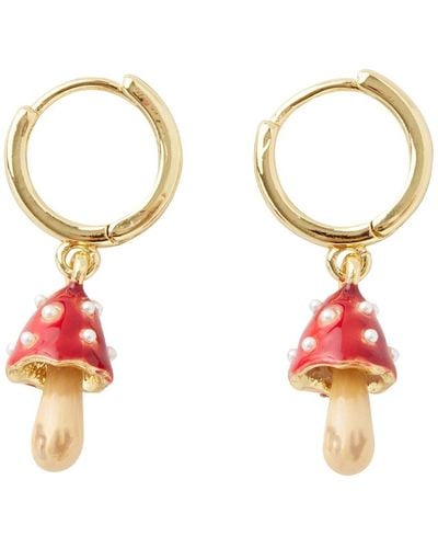 Fable England Fable Enamel Mushroom Huggie Earrings - Metallic