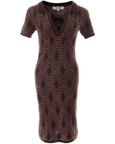 Fully Fashioning Lisette Geometric Pattern Polo Dress - Brown