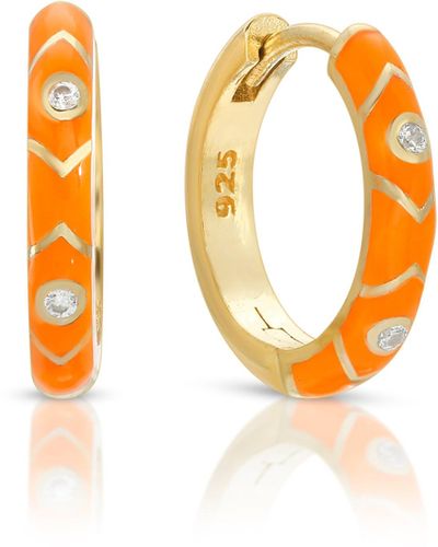 Essentials Cz Enamel Colored Huggie Earring - Orange
