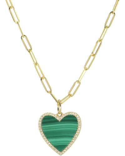 KAMARIA Malachite Heart Necklace With Diamonds - Green