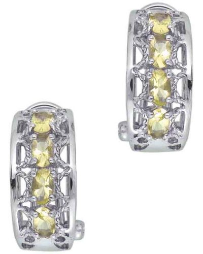 Genevive Jewelry Cubic Zirconia Sterling Silver White Gold Plated Lemon Omega Earrings - Multicolour