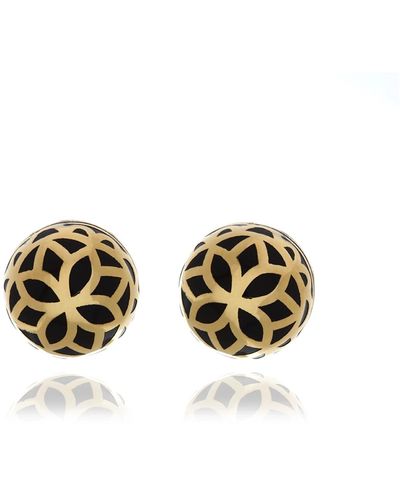 Georgina Jewelry Gold Onyx Signature Flower Ball Earrings - Metallic