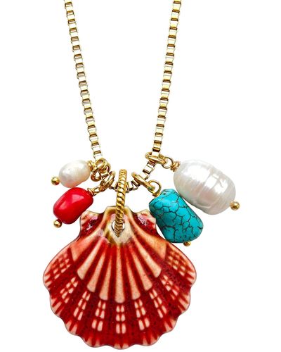 Smilla Brav Ceramic Shell Necklace Spada - Red