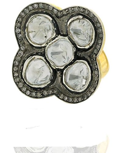 Artisan Solid Gold Diamond Women Ring Sterling Silver - Grey