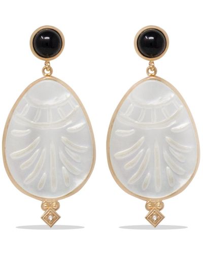 Vintouch Italy Feuilles Onyx & Mother Of Pearl Rose-plated Earrings - Metallic
