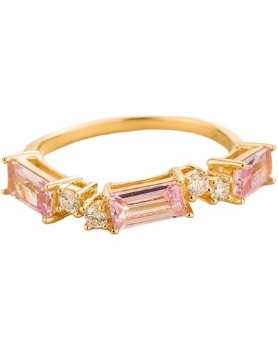 Juvetti Forma Ring In Pink Sapphire & Diamond Set In Yellow Gold - Metallic