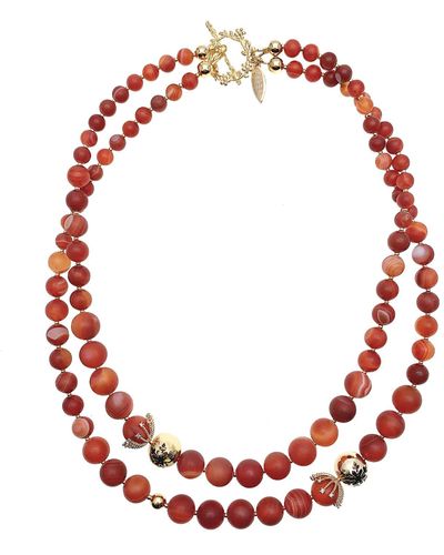 Farra Christmas Agates Double Strands Necklace - Red
