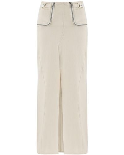 Nocturne Long Skirt With Zipper Detail - White