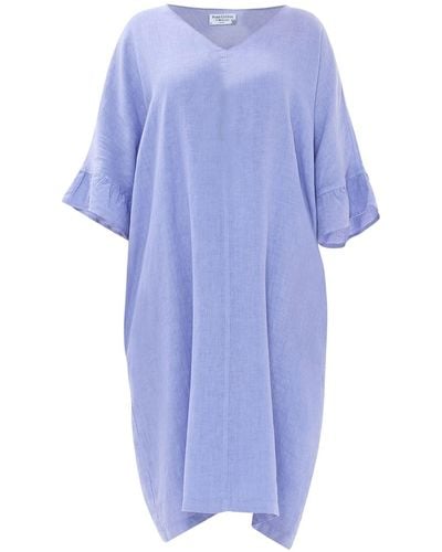 Haris Cotton Cami Linen Dress With Butterfly Sleeve And Ruffle Hem - Blue