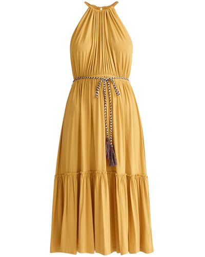 Paisie Tiered Halterneck Jersey Dress - Yellow