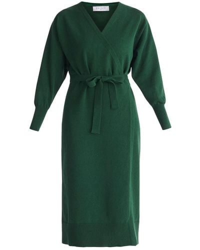 Paisie Knitted Wrap Dress In Dark - Green