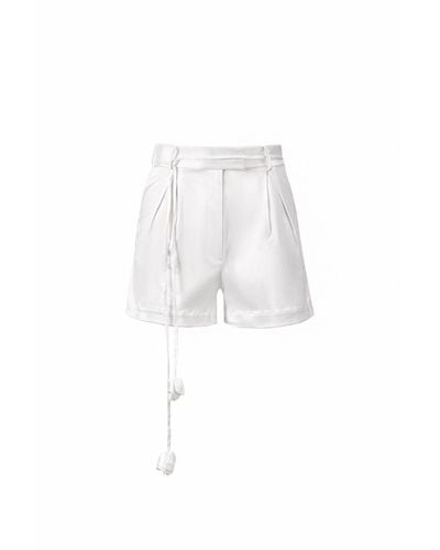 Lita Couture Satin Shorts With Rosettes In - White