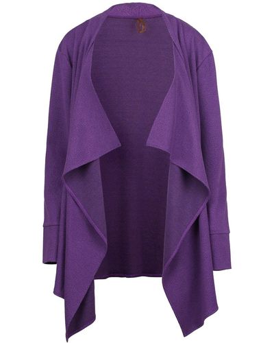 Conquista Open-front Knit Style Long Cardigan - Purple