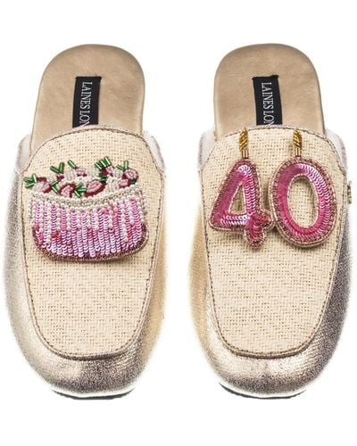 Laines London / Neutrals Classic Mules With 40th Birthday & Cake Brooches - Pink