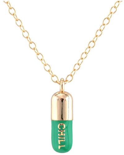 Kris Nations Chill Pill Enamel Necklace Gold Filled & Emerald Enamel - Metallic