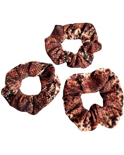 L2R THE LABEL Eco-conscious Scrunchy In Snake Print - Brown