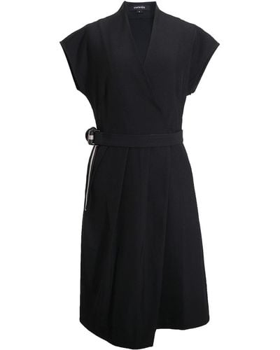 Smart and Joy Wrap Effect V-neck Dress - Black