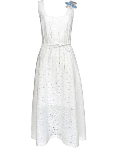 Lalipop Design Scoop Neckline Broderie Anglaise Cotton Dress - White