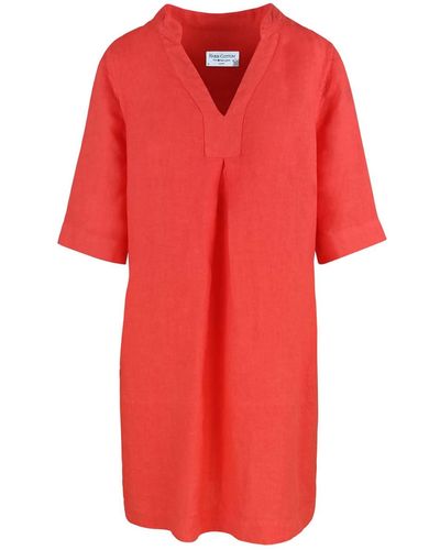 Haris Cotton "v" Neck Line Linen Dress - Red