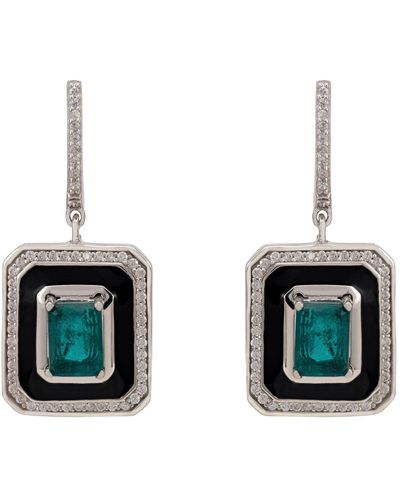 LÁTELITA London Deco Emerald & Enamel Earrings Silver - Green