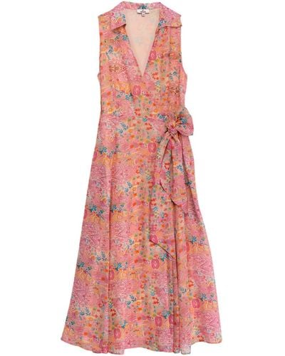 Niza Crossed Midi Dress With Cashmere Print - Pink