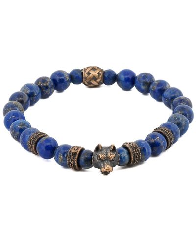 Ebru Jewelry Lapis Lazuli Stone Powerful Wolf Courage Beaded Bracelet - Blue