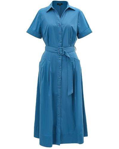 Smart and Joy Flared Cotton Shirt Dress - Blue