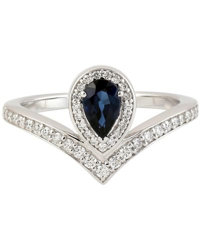 Artisan Pear Cut Blue Sapphire Diamond Engagement Ring 14k White Gold - Metallic