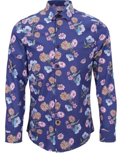 lords of harlech Nigel Spaced Floral Shirt - Blue