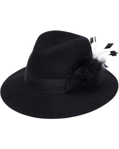 Justine Hats Wide Fedora With Feathers - Black