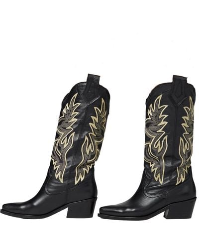 Stivali New York Dramen Western Cowboy Boots In Leather - Black