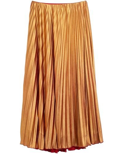 Niza Metallic Pleated Midi Skirt Bronze - Brown