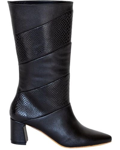 Stivali New York Eléa Boots In & Croc Embossed Leather - Blue
