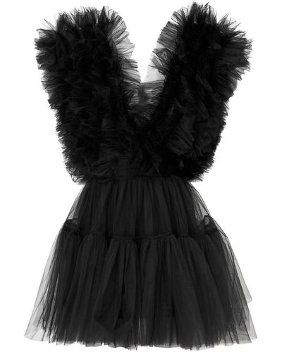 LIA ARAM Ruffled Tulle Minidress - Black